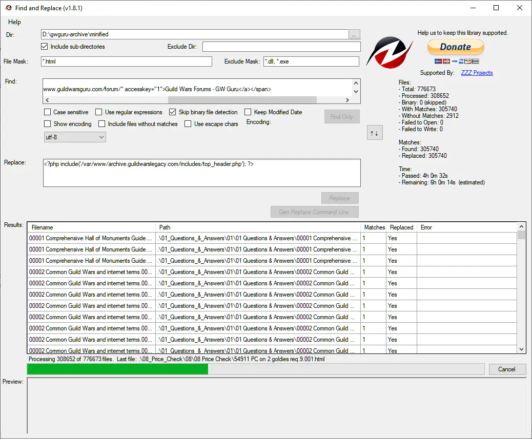 Find and Replace in full action